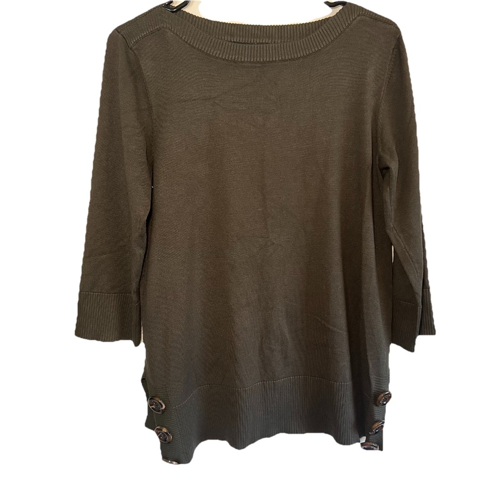 Cable & Gauge Army Green Sweater Top Button Sides Womens Size L Large Fall
